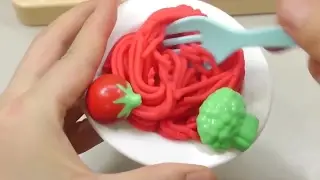 DIY How To Make Play Doh Spaghetti Tomatto Learn Colors Pez Toy Velcro Cutting Pizza Icecream