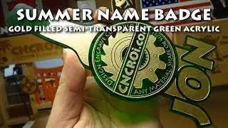 Summer Name Badge: Gold Filled Semi-Transparent Green Acrylic