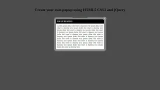 Create Your Own POP UP using HTML5 CSS3 and jQuery