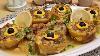#وريدات البطاطا محشية باللحم المفروم طبق رمضاني يقطر بالبنة وبمكونات بسيطة🌙🤩👍