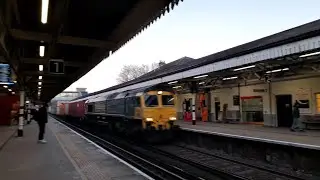freightliner  class 66 passing winchester at  full  speed