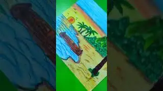 Island scenery drawing with crayon colour🎨#youtubeshorts#shorts.