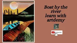 Boat by the river side | Acrylic landscape | Sunset acrylic painting