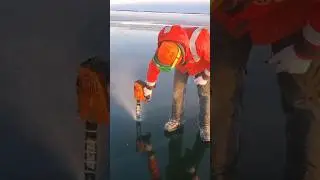 First Ice Check! #ice #canadian #offgrid #chainsaw