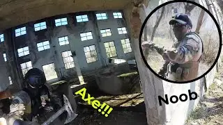 PRO airsoft player destroys NOOB with AXE!!! - (Airsoft gameplay)