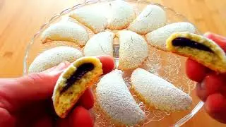 BISCOTTI MEZZELUNE CON FROLLA ALLA RICOTTA E CUORE DI MARMELLATA - SENZA BURRO -FACILISSIMI E GOLOSI