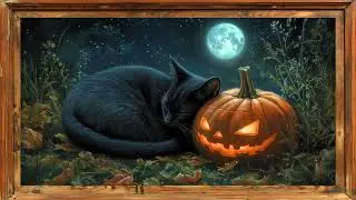 Halloween Framed TV ART Jack O Lantern Black Cat Under the Moon