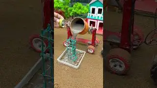 DIY Mini Construction Tractor 🚜 | Mini Cement Mixing & Column Casting | Satisfying #Shorts