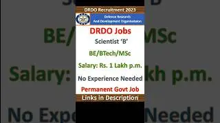 DRDO New Job Vacancy 2023 | Scientist 'B' | BE/BTech/MSc | Permanent Govt Job