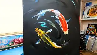 The fish are swimming in the painting 😀 #painting #swimming #fishing #art #oilpainting 