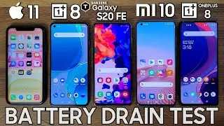OnePlus 8T vs iPhone 11 / Xiaomi Mi 10 / Galaxy S20 FE / OnePlus 8 - BATTERY DRAIN TEST!