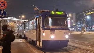 Tatra T3A- 30645 + 30656 arrives at the stop 13. Janvāra iela