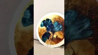 Ginkgo Wall Art &ndash; Blue & Gold Botanical Design on Wood