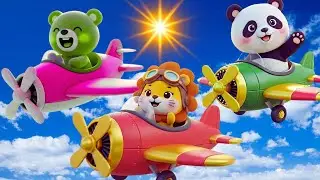 Airplane Adventure with Lion, Panda, Giraffe & Bear | Colorful Sky Journey!