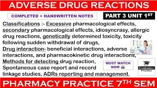 Adverse Drug Reactions (complete) || Part 3 Unit 1 || Pharmacy Practice 7th semester