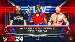 Brock Lesnar vs Peacemaker John Cena vs Sami Zayn - Triple Threat US Title Match | WWE 2K24 Gameplay