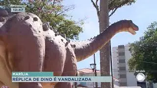 C&acirc;meras do Programa Ronda Azul flagram homem vandalizando est&aacute;tua rec&eacute;m instalada em Mar&iacute;lia