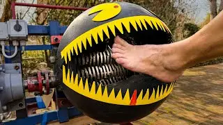 Real Life MONSTER PACMAN Shredding Machine vs FOOT