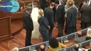 Kosovo lawmaker sets of smoke bomb in parliament