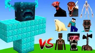 Diamond Warden VS All Horror Bosses in Minecraft! Siren Head, Wither Storm, Godzilla BloodBath!
