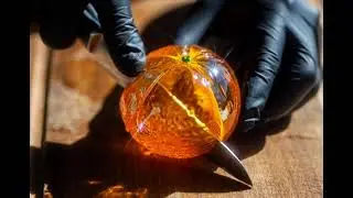 「Glass ASMR」Crystal Orange Halved &ndash; Natural Scrape #ASMR #GlassASMR #NaturalCut # #SatisfyingSlice
