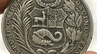 1924 Silver Peru Sol Coat of Arms Coin