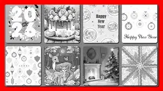 Happy New Year Coloring Pictures Collage 2026 Cozy Scenes Hey Color #relaxmindgames #coloringfun