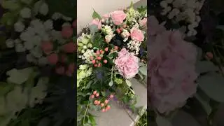 Funeral casket spray of hydrangea and roses #florist #funeralflowers #hydrangea