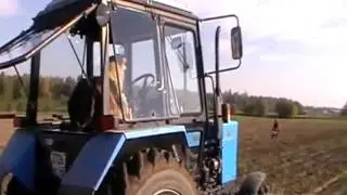 Russian style dog at tractor