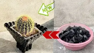 Make Beautiful Black Flower Pots from discarded plastic bottle caps | Recycle plastic bottle caps