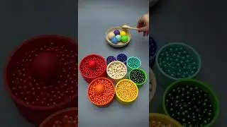 Reverse Zen Art📿Calming Pearl,Gold,Crystal and Colorful Beads in Wood Cups #asmr #beads #dominogirl