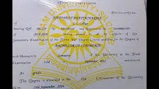 Assam University Silchar | Bachelor Of Commerce Honours Certificate | TDC CBCS Exam 2022 Certificate