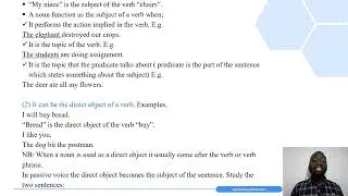 Functions of Nouns in Sentences Lesson 1 - English Form 4 Topic 1- Grammar -Video Lessons and Notes