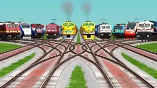 10 Trains Crossing By Bumpy Branched Railroad Tracks | 3d gameplay | train simulator classic 