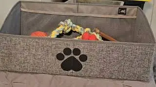 Organize Your Dog's Toys with Style!  Folding Collapsible Dog Toy Bin with Adorable Paw Design!