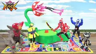 人形劇【暴太郎戦隊ドンブラザーズ】運が悪いとガブリ!!すごろく対決でオニシスターを助け出せ!!かみつき注意!!パックンフラワーゲーム