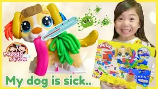 Macxyne and Macy Plays with Play Doh Care Carry Vet Toys