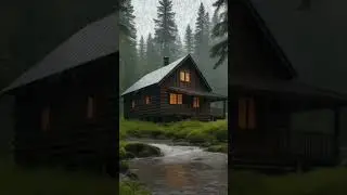 Cozy Forest Cabin 🌲 Gentle Rain & Stream Sounds #relax #sleepvideo #calmyouranxiety #calm #ambient