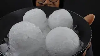 LARGE REFROZEN POWDERY ICE BALLS STUFFED WITH CRUSHED ICE #asmr #mukbang