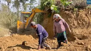 Cutting Hillside to Widen a Narrow Road-Happy Villagers-Jcb Backhoe