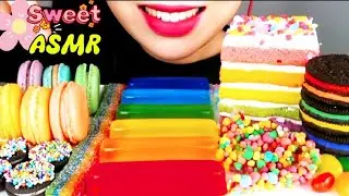 ASMR RAINBOW JELLY, CAKE, MACARON, ROPE GUMMY, JELLY NOODLE *MOST POPULAR DESSERTS EATING MUKBANG먹방