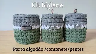 Kit higiene de crochê com fio de malha | Passo a passo | Porta algodão, contonete e pentes
