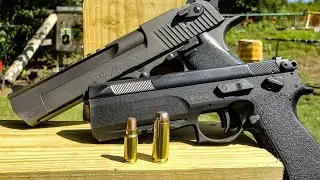 World's Most Powerful Pistols vs 6X6 PINE - 50AE vs 7.5FK