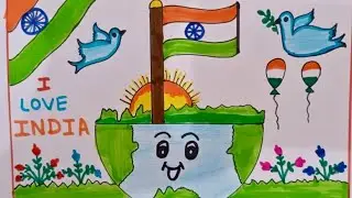Republic day drawing,26 january drawing easy,I Love India, School project drawing ideas,Flag drawing