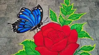 Simple & Easy Rose Rangoli Designs🌹//Easy Redrose Rangoli Design🌹//Creative Flower Rangoli🌹//Rose🌹