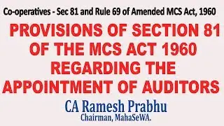 Appointment Of Auditors Of Co-Operative Societies  CA.Ramesh Prabhu