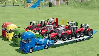 TRANSPORTING OF MASSEY FERGUSON ! TRUCKS OF COLORS ! FOLLOW ME ! FARMING SIMULATOR 22