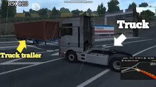 The truck hit the curb and got stuck. ETS2