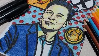 Elon Musk Pop Art Portrait | Bold & Colorful Drawing