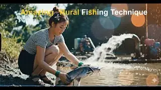 Beautiful Girl Uses Water Pump to Drain Canal and Catch Fish | Amazing Rural Fishing Technique